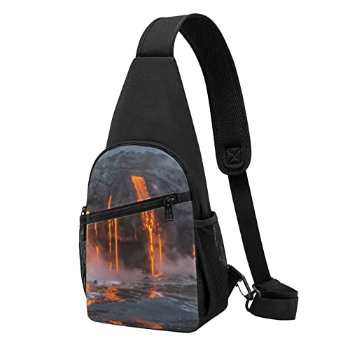 Kilauea Volcano Casual One Shoulder Cross Body Chest Bag Wallet Phone Bag Men'S Cross Body Bag Travel Walking Waist Bag, Schwarz , Einheitsgröße von ADFSHIDS