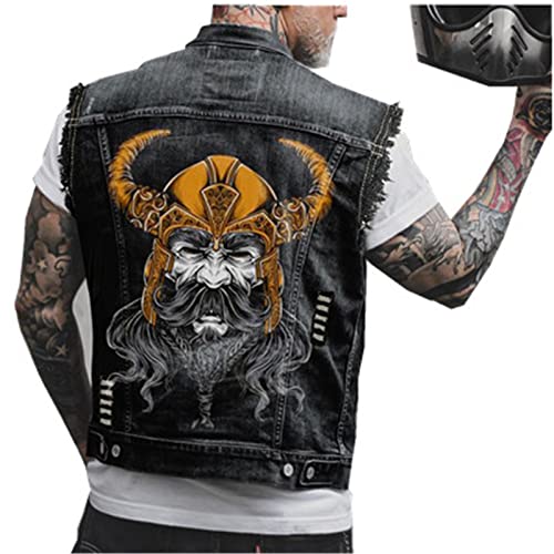 Herren Viking Warrior Bedruckte Cowboy Gilet Weste Motorrad Racing Denim Westen Retro Punk Style Ärmellose Denim Jacke Herren Viking Warrior Bedruckte Cowboy Gilet Weste Motorrad Racing Denim Westen Retro Punk Style Ärmellose Denim Jacke von ADITIRCP