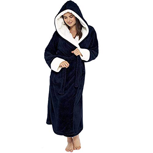 ADMAY Warme und bequeme winter 2023 Y2/K Frauen Winter Plush Lengthened Shawl Bathrobe Home Kleidung Lange Ärmel Robe Mantel Pyjama Schale, dunkelblau, XL von ADMAY