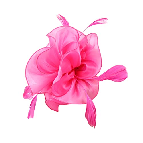 Hut für Frauen, Hochzeit, Cocktail, Mesh, Federn, Haarspange, Teeparty-Stirnband Schweißbänder Stirn Damen (Hot Pink, One Size) von ADXFWORU