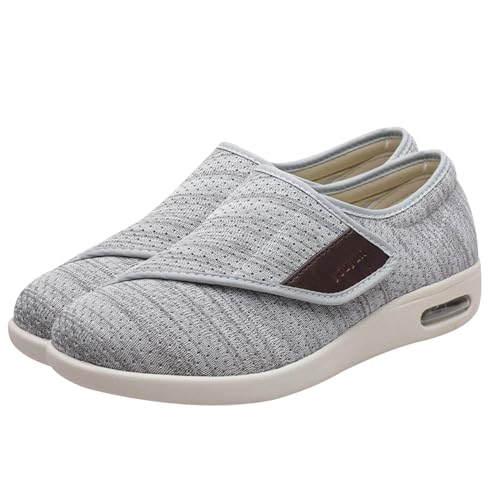 AEHO Bequem Turnschuhe Senioren Diabetiker Schuhe Herren Extra Weit Orthopädische Schuhe Diabetiker Schuhe für Geschwollene Füße Senioren Schuhe mit Klettverschluss,Lightgrey,42 EU von AEHO