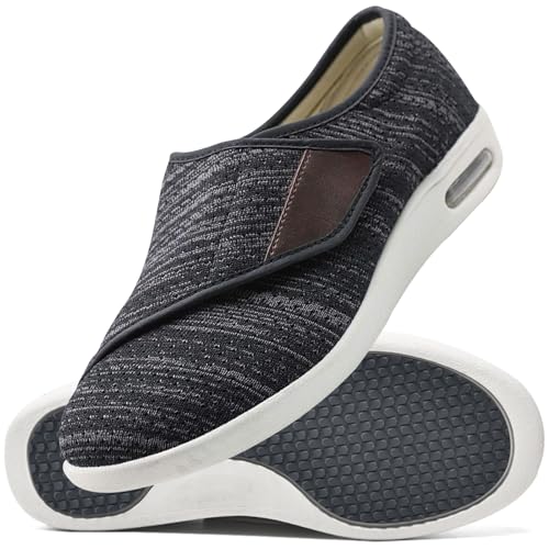 AEHO Damen Schuhe Extra Breite Füße Orthopädische Verbandsschuhe Herren Extra Weit Schuhe Damen Klettverschluss Schuhe Breit Damen Schuhe,BlackGrey,46 EU von AEHO