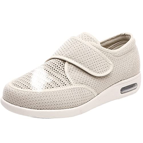 AEHO Damen Sneaker Memory Foam Walkingschuhe Leichte Laufschuhe rutschfest Verbandsschuhe Mit Klettverschluss Diabetiker Orthopädische Verbandschuh Bequemer Rehaschuhe,Beige,36 EU von AEHO