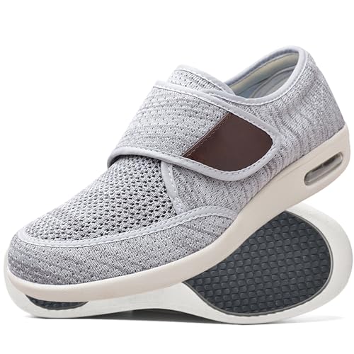 AEHO Diabetiker Extra Weite geschwollene Schuhe mit Daumen Valgus Gesundheitsschuhe Passform Orthopädischer Schuhe Diabetikerschuhe Für Herren Hoher Spann,Light Gray,40 EU von AEHO