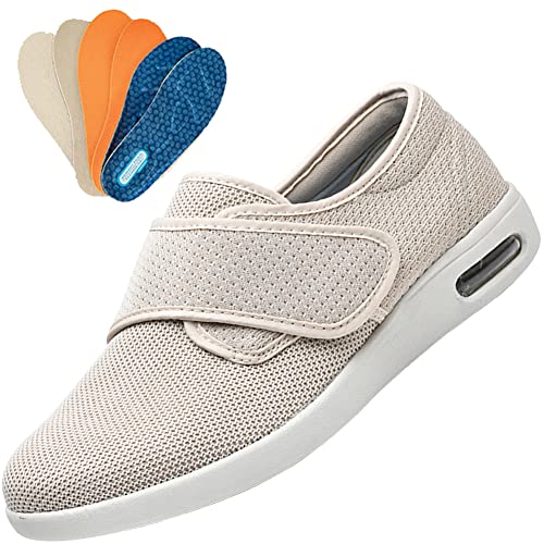 AEHO Diabetiker Schuhe Damen, Orthopädische Schuhe Damen, Bequeme Hausschuhe mit Klettverschluss für Herren Schuhe Herren Klettverschluss Wide,Beige,39 EU von AEHO