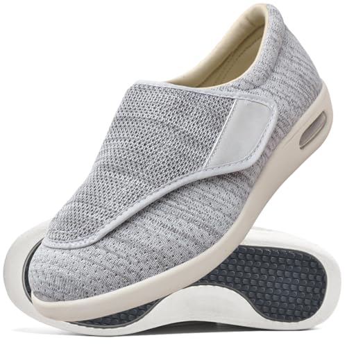 AEHO Diabetiker Schuhe Damen Extra Weit Turnschuhe Mit Klettverschluss Diabetiker Schuhe Herren Orthopädische Hausschuhe Extra Weit Freizeitschuhe,Lightgrey,48 EU von AEHO