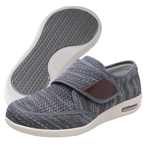 AEHO Diabetiker Schuhe Herren Orthopädische Hausschuhe Extra Weit Freizeitschuhe Verbandsschuhe Hallux Orthopädische Schuhe Herren mit Klettverschluss Breiter,Dark Gray,40 EU von AEHO