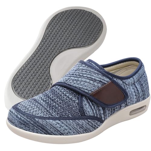 AEHO Diabetiker Schuhe Herren Orthopädische Hausschuhe Extra Weit Freizeitschuhe Verbandsschuhe Hallux Orthopädische Schuhe Herren mit Klettverschluss Breiter,Light Blue,43.5 EU von AEHO