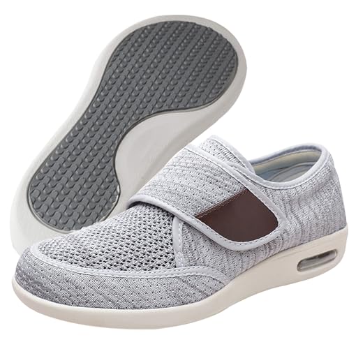 AEHO Diabetiker Schuhe Herren Orthopädische Hausschuhe Extra Weit Freizeitschuhe Verbandsschuhe Hallux Orthopädische Schuhe Herren mit Klettverschluss Breiter,Light Gray,43.5 EU von AEHO