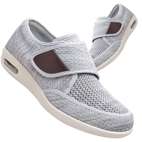 AEHO Diabetische Hausschuhe Für Geschwollene Beine Und Füße Verbandsschuhem Klettverschluss Sandalen Gesundheitsschuhe Extra Weit Herren Therapieschuhe,Light Gray,40 EU von AEHO