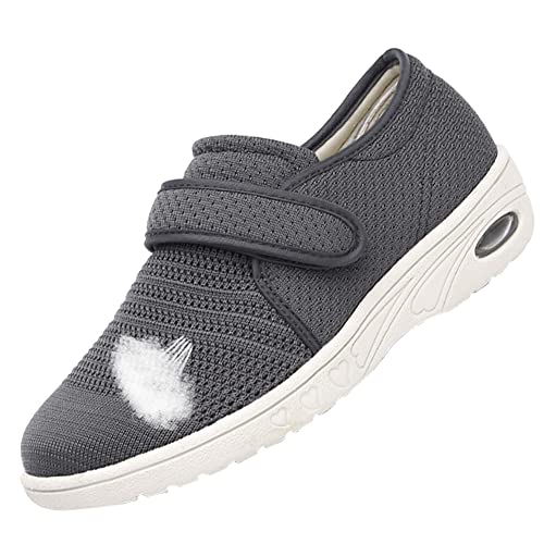 AEHO Gesundheitsschuhe Damen, Orthopädische Schuhe Herren Damen, Klettschuhe Verbandschuh Mesh Atmungsaktive Wanderschuhe Präventivschuhe Senioren Hausschuhe Damen,Grau,40 EU von AEHO