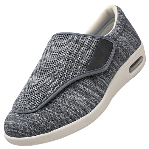 AEHO Hausschuhe Klettverschluss Senioren Diabetiker Schuhe Herren Geschwollene Füße Ohne Schnuersenkel Slip-on Schuhe Diabetes Walking Schuhe Orthopädische Turnschuhe,Darkgrey,37.5 EU von AEHO