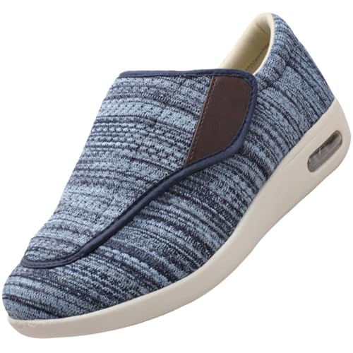 AEHO Hausschuhe Klettverschluss Senioren Diabetiker Schuhe Herren Geschwollene Füße Ohne Schnuersenkel Slip-on Schuhe Diabetes Walking Schuhe Orthopädische Turnschuhe,Lightblue,35 EU von AEHO