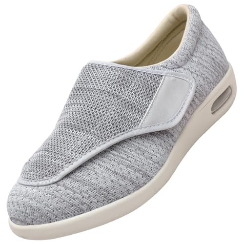 AEHO Hausschuhe Klettverschluss Senioren Diabetiker Schuhe Herren Geschwollene Füße Ohne Schnuersenkel Slip-on Schuhe Diabetes Walking Schuhe Orthopädische Turnschuhe,Lightgrey,42 EU von AEHO