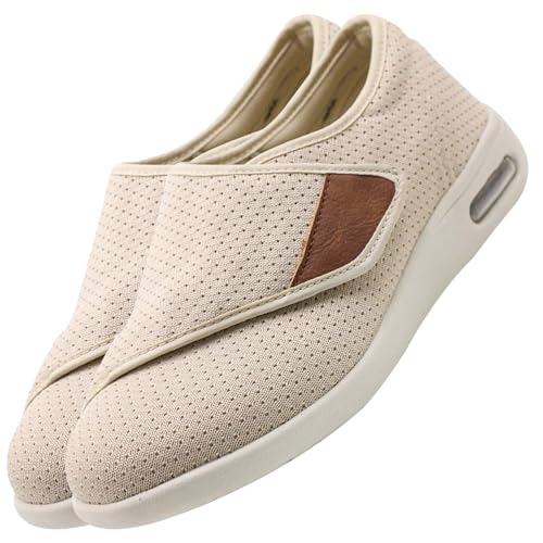 AEHO Herren Diabetiker Ödem Schuhe für Geschwollene Füße Senioren Schuhe Therapieschuhe Gesundheitsschuhe Mesh Atmungsaktiv Walking Sneakers,Beige,40.5 EU von AEHO