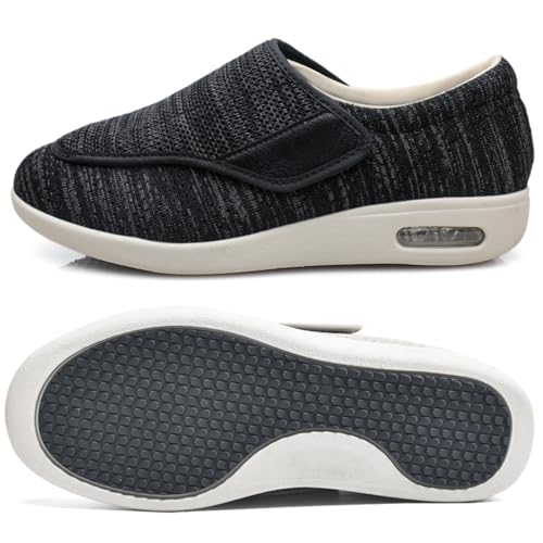 AEHO Herren Diabetiker Orthopädische Schuhe Hausschuhe für Diabetiker Slip On Loafer Diabetiker Schuhe Herren Extra Breit Klettverschluss Schuhe,BlackGrey,41 EU von AEHO