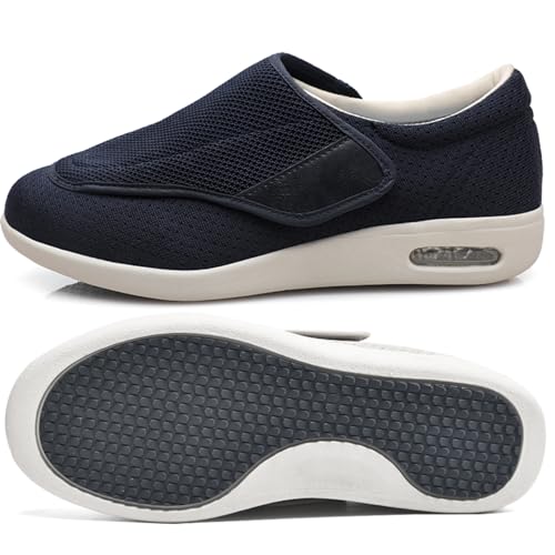 AEHO Herren Diabetiker Orthopädische Schuhe Hausschuhe für Diabetiker Slip On Loafer Diabetiker Schuhe Herren Extra Breit Klettverschluss Schuhe,Blau,46 EU von AEHO