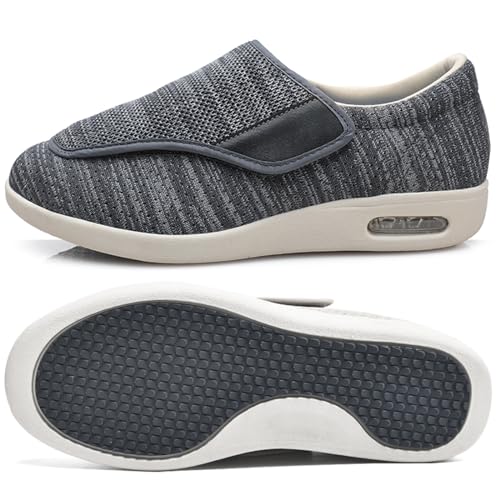 AEHO Herren Diabetiker Orthopädische Schuhe Hausschuhe für Diabetiker Slip On Loafer Diabetiker Schuhe Herren Extra Breit Klettverschluss Schuhe,Darkgrey,37.5 EU von AEHO