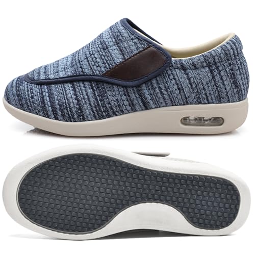 AEHO Herren Diabetiker Orthopädische Schuhe Hausschuhe für Diabetiker Slip On Loafer Diabetiker Schuhe Herren Extra Breit Klettverschluss Schuhe,Lightblue,37 EU von AEHO