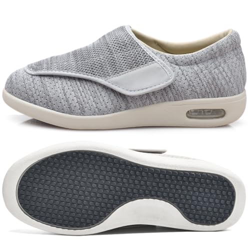 AEHO Herren Diabetiker Orthopädische Schuhe Hausschuhe für Diabetiker Slip On Loafer Diabetiker Schuhe Herren Extra Breit Klettverschluss Schuhe,Lightgrey,43 EU von AEHO