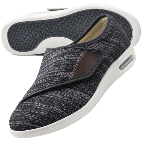 AEHO Herren Diabetiker Orthopädische Schuhe Schuhe Extra Weit Herren Senioren Schuhe Mit Klettverschluss Herren Diabetiker Hausschuhe,BlackGrey,36 EU von AEHO