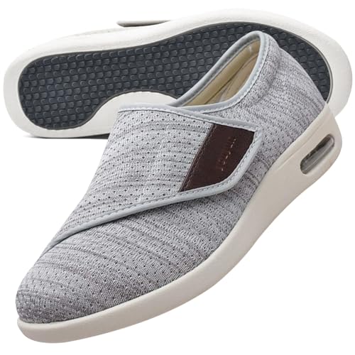 AEHO Herren Diabetiker Orthopädische Schuhe Schuhe Extra Weit Herren Senioren Schuhe Mit Klettverschluss Herren Diabetiker Hausschuhe,Lightgrey,43 EU von AEHO