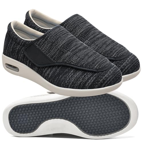 AEHO Herren Diabetiker Orthopädische Schuhe Senioren Schuhe Mit Klettverschluss Herren Diabetiker Hausschuhe Extra Breite Diabetiker Schuhe,BlackGrey,38 EU von AEHO