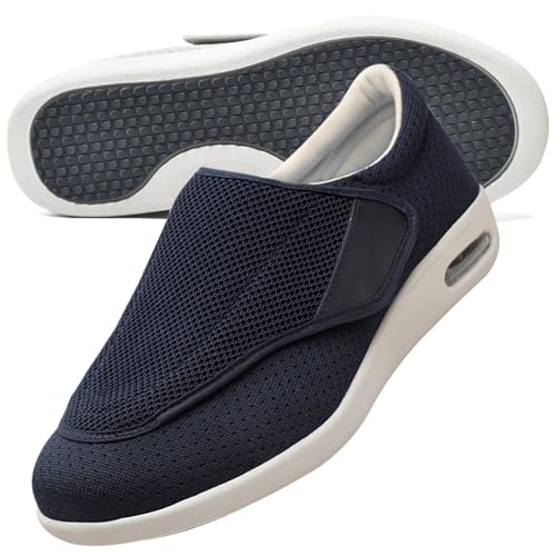 AEHO Herren Diabetiker ödeme Schuhe Hausschuhe Senioren Herren Klettverschluss Slip On Sneaker Herren Extra Weite Freizeitschuhe für Plantarfasziitis Fußschmerzen,Blau,41 EU von AEHO