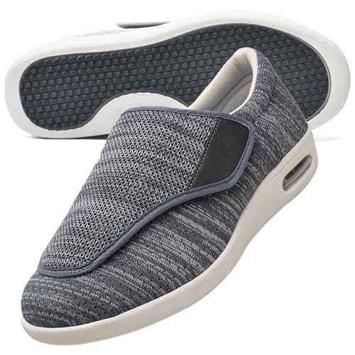 AEHO Herren Diabetiker ödeme Schuhe Hausschuhe Senioren Herren Klettverschluss Slip On Sneaker Herren Extra Weite Freizeitschuhe für Plantarfasziitis Fußschmerzen,Darkgrey,35 EU von AEHO