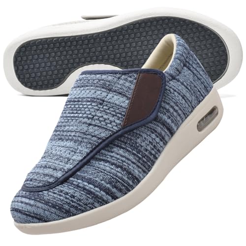 AEHO Herren Diabetiker ödeme Schuhe Hausschuhe Senioren Herren Klettverschluss Slip On Sneaker Herren Extra Weite Freizeitschuhe für Plantarfasziitis Fußschmerzen,Lightblue,35 EU von AEHO