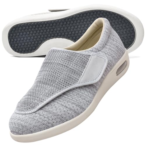 AEHO Herren Diabetiker ödeme Schuhe Hausschuhe Senioren Herren Klettverschluss Slip On Sneaker Herren Extra Weite Freizeitschuhe für Plantarfasziitis Fußschmerzen,Lightgrey,44.5 EU von AEHO