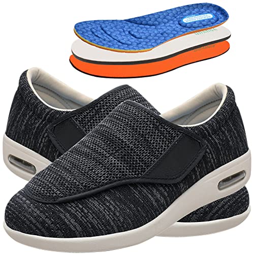 AEHO Herren Diabetiker ödeme Schuhe Herren Diabetiker Wanderschuhe Ödem-Schuhe für Geschwollene Füße Fußgewölbe Unterstützung Orthopädische Sneaker,BlackGrey,37.5 EU von AEHO