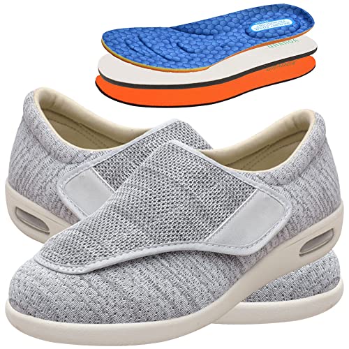 AEHO Herren Diabetiker ödeme Schuhe Herren Diabetiker Wanderschuhe Ödem-Schuhe für Geschwollene Füße Fußgewölbe Unterstützung Orthopädische Sneaker,Lightgrey,46 EU von AEHO