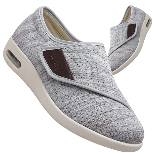 AEHO Herren Schuhe mit Klettverschluss Herren Diabetiker Orthopädische Schuhe Senioren Schuhe Mit Klettverschluss Herren Diabetiker Hausschuhe,Lightgrey,36 EU von AEHO