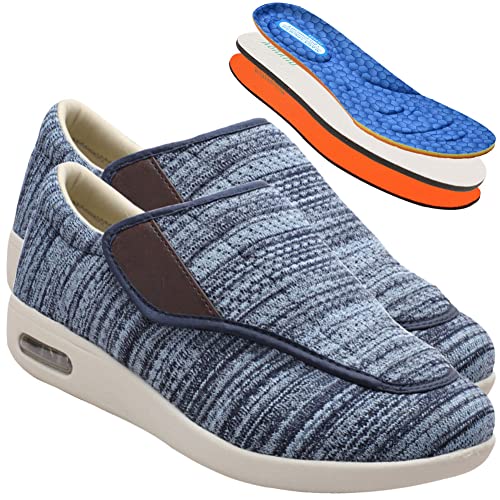 AEHO Herren Schuhe mit Klettverschluss Unisex Diabetiker Hausschuhe Extra Wide Fastening Einstellbar Lässig Leichtes An und Ausziehen Sportliche Schuhe,Lightblue,44.5 EU von AEHO