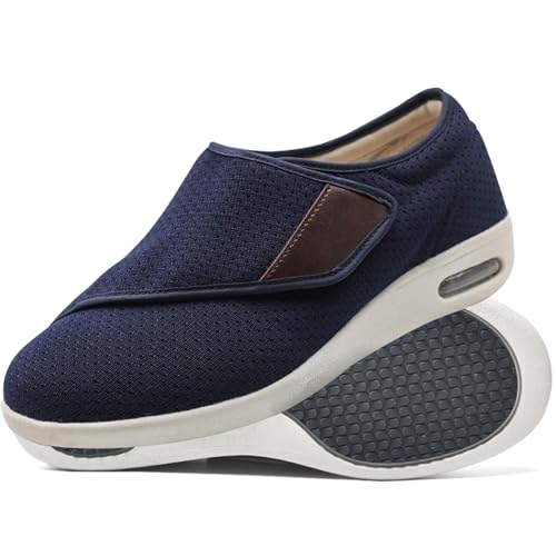 AEHO Orthopädische Turnschuhe für Damen Diabetiker Schuhe Extra Weit Ohne Schnuersenkel Slip-on Schuhe mit Klettverschluss Breit Senioren Schuhe für Geschwollene Füße,Blau,40.5 EU von AEHO