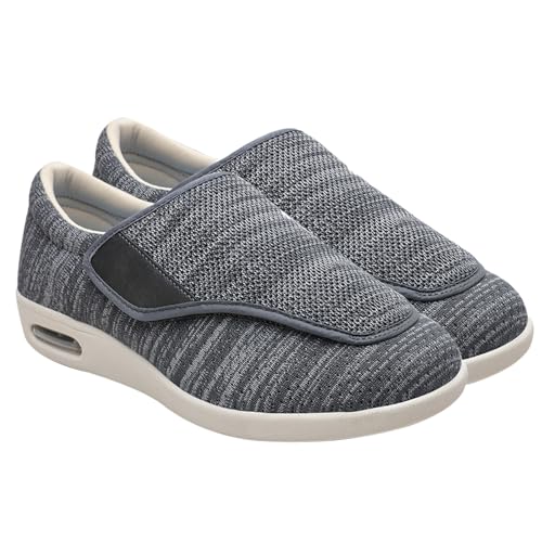 AEHO Schuhe Breite Füße Herren Hausschuhe Klettverschluss Senioren Diabetiker Schuhe Herren Geschwollene Füße Ohne Schnuersenkel Slip-on Schuhe Diabetes Walking Schuhe,Darkgrey,45 EU von AEHO