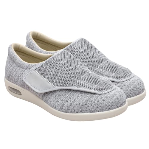 AEHO Schuhe Breite Füße Herren Hausschuhe Klettverschluss Senioren Diabetiker Schuhe Herren Geschwollene Füße Ohne Schnuersenkel Slip-on Schuhe Diabetes Walking Schuhe,Lightgrey,38 EU von AEHO