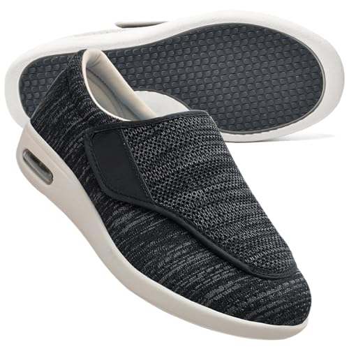 AEHO Schuhe Herren Extra Breit Diabetiker Verbandschuhe Herren Extra Weit Sandalen für Geschwollen Füße Slip On Sneakers Herren Walkingschuhe,BlackGrey,44.5 EU von AEHO