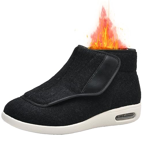 AEHO Schuhe für Geschwollene Füße Winter Thermo Diabetiker Schuhe Damen Senioren Schuhe mit Klettverschluss Hoher Spann Damen Medizinische Orthopadische Schuhe,Black Woolen,37 EU von AEHO