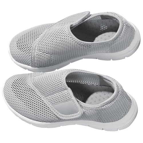 AEHO Slip On Freihändig Damen Bequem Turnschuhe Atmungsaktiv Leicht Laufschuhe Slip on Sneakers Bequem Orthopädische Schuhe Sandalen für Geschwollen Füße,Grau,40/250mm von AEHO