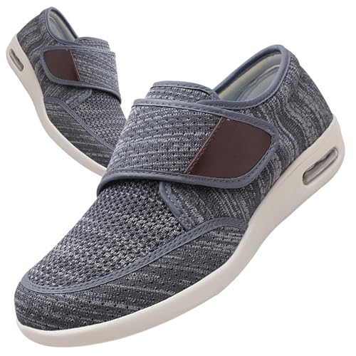 AEHO Slip On Loafer für Herren Diabetiker Schuhe Herren Extra Breit Klettverschluss Schuhe Für Geschwollene Füße Leicht Gesundheitsschuhe Senioren rutschfest Turnschuhe,Dark Gray,39 EU von AEHO