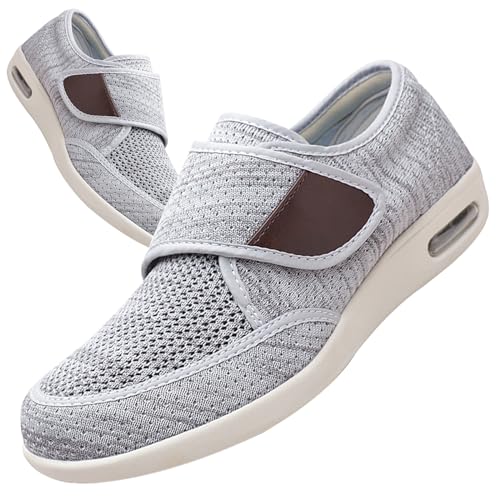 AEHO Slip On Loafer für Herren Diabetiker Schuhe Herren Extra Breit Klettverschluss Schuhe Für Geschwollene Füße Leicht Gesundheitsschuhe Senioren rutschfest Turnschuhe,Light Gray,40.5 EU von AEHO