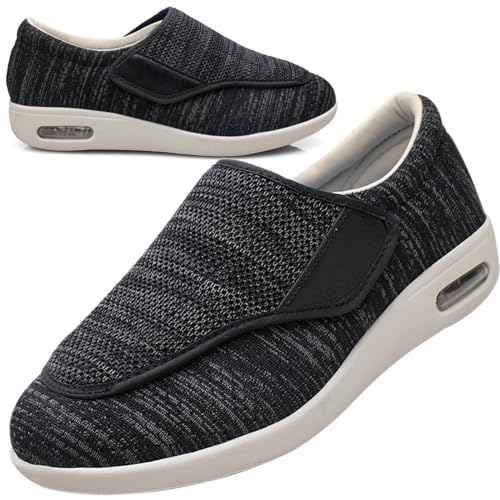 AEHO Verbandsschuhe Herren Schuhe Herren Extra Breit Diabetiker Diabetiker Schuhe Herren Extra Breite Füße mit Klettverschluss Schuhe,BlackGrey,40.5 EU von AEHO