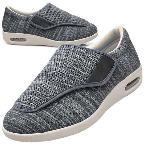 AEHO Verbandsschuhe Herren Schuhe Herren Extra Breit Diabetiker Diabetiker Schuhe Herren Extra Breite Füße mit Klettverschluss Schuhe,Darkgrey,41 EU von AEHO