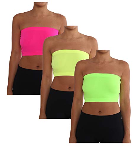 AEKO Damen Combo Pack One Size Trägerlos Base Bra Layer Bandeau Seamless Tube Top Regular und Übergröße 3er Pack, Neon Pink-neon gelb-neongrün, Plus 10-16 von AEKO