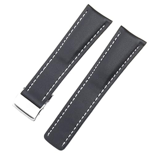 AEMALL 22 mm, 24 mm, echtes Leder, schwarz-braun, Uhrenarmband für Breitling Herren-Uhrenarmband-Faltschließe (Farbe: schwarz, Größe: 24 mm) von AEMALL