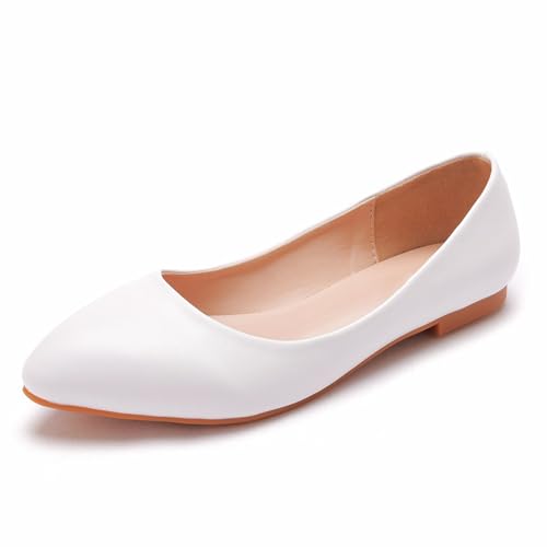 AERXHF Damen Brautschuhe, Bequeme handgemachte weiße Ballerinas mit spitzer Zehenpartie, Ballettschuhe, Hochzeit Party Abendkleid Braut Prinzessin Plus Size Schuhe, 39 EU,White von AERXHF