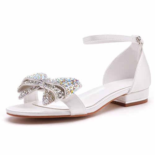 Damen Brautschuhe, 2 CM Glänzende Strassschleife Peep Toe Princess Sandalen, Hochzeit, Party, Geburtstag, Abend, Alltag, Büro, Brautpumps, 35 EU,White von AERXHF