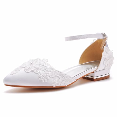 Damen Brautschuhe, 2 CM Temperament Spitze Blumen Prinzessin Sandalen, Hochzeit, Party, Geburtstag, Abend, Alltag, Büro, Brautpumps, 36 EU,White von AERXHF